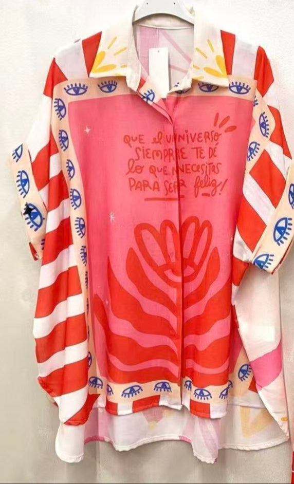 Universo Blessings Button-Down – Pink & Red
