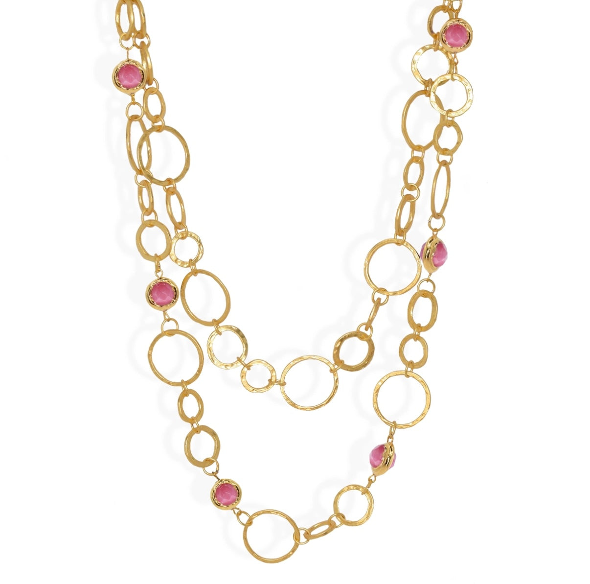 Gold Stone Hammered Link Necklace