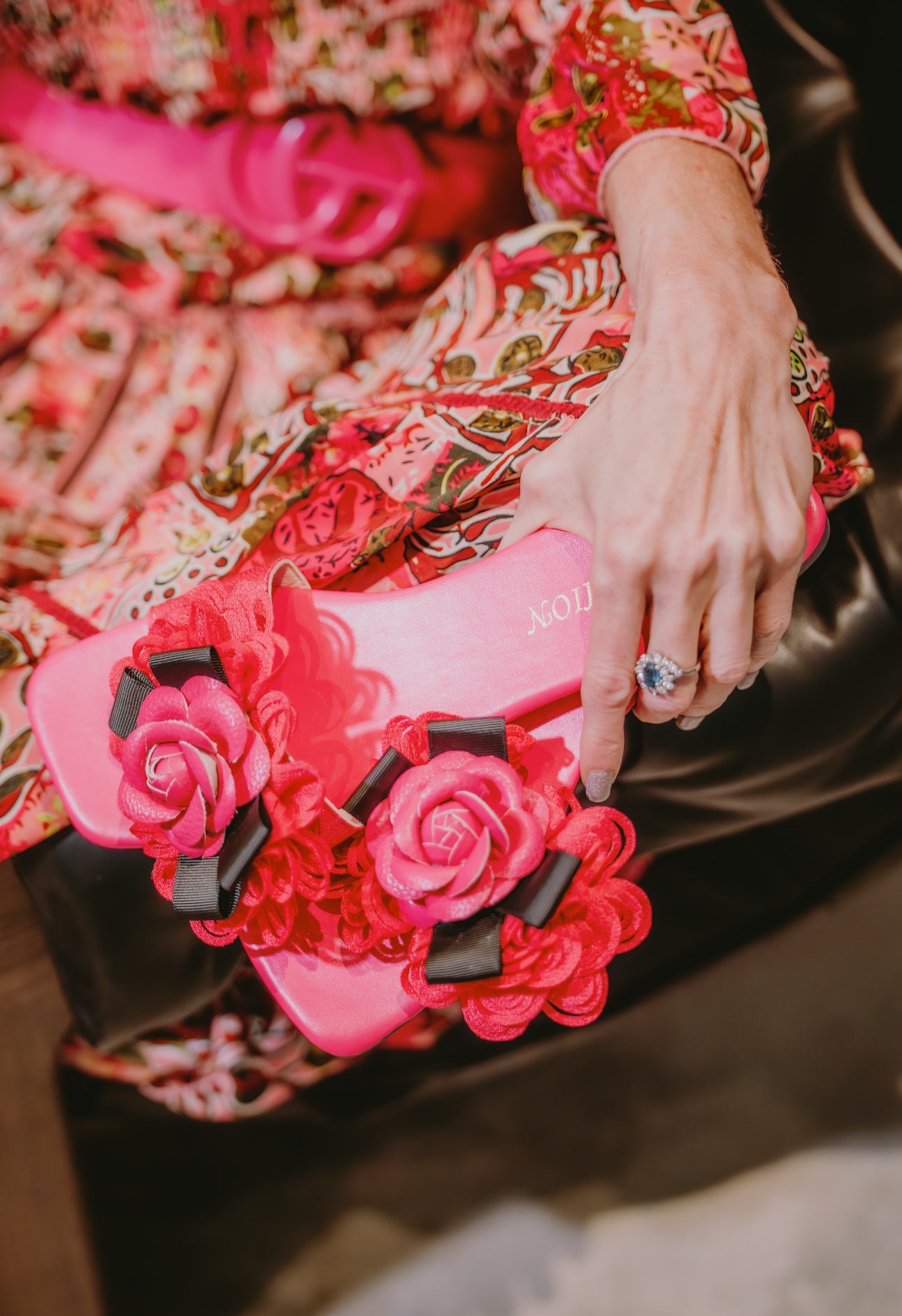 Hot Pink Floral Slide Sandals