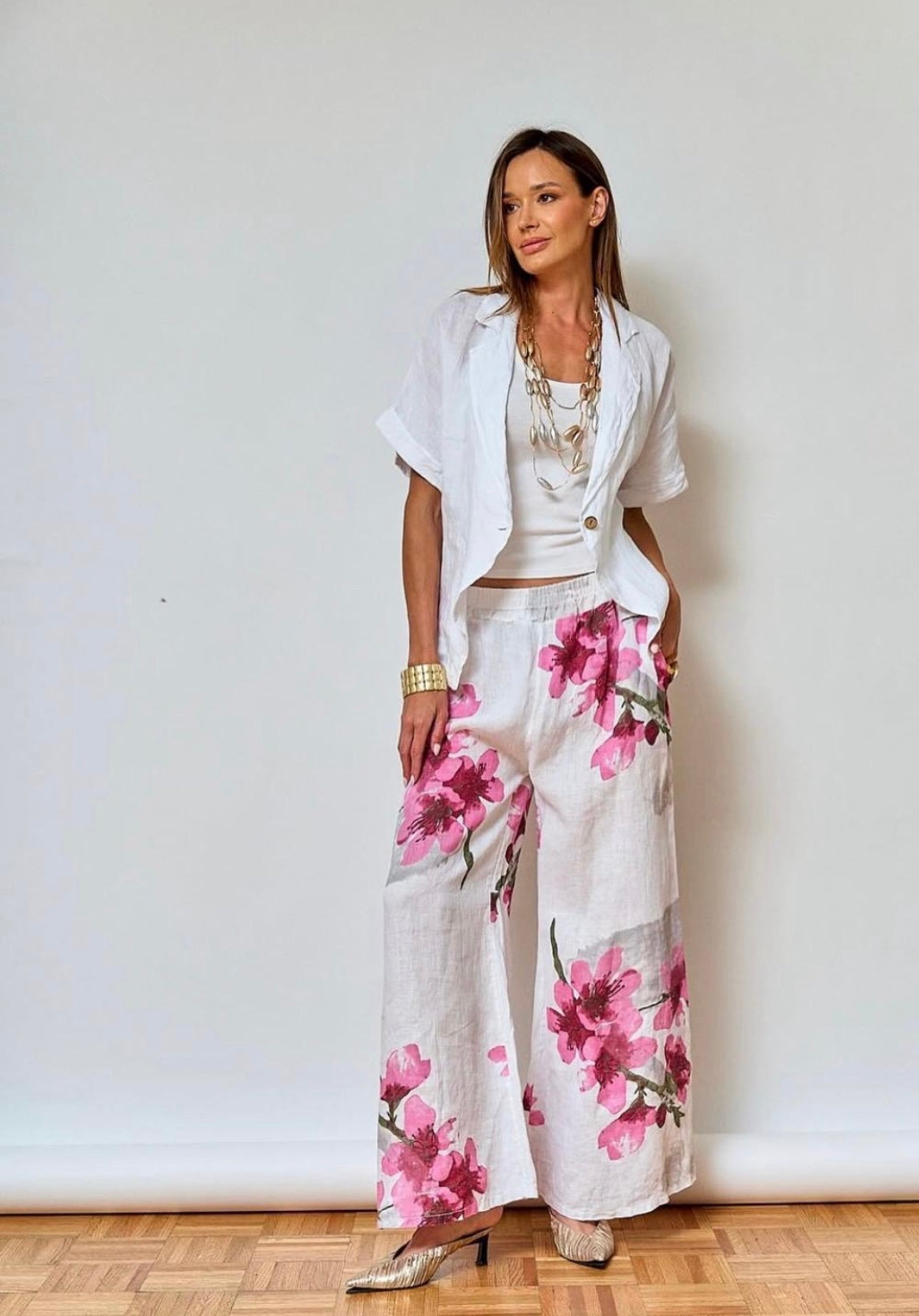 Blush Bloom Linen Palazzo Pant