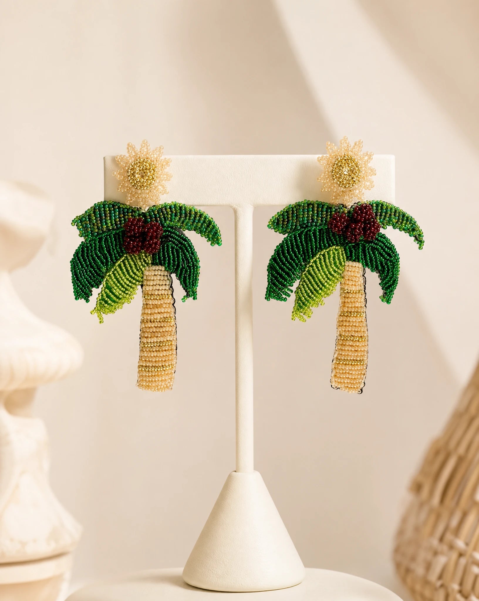 Emerald Palm Beaded Earrings