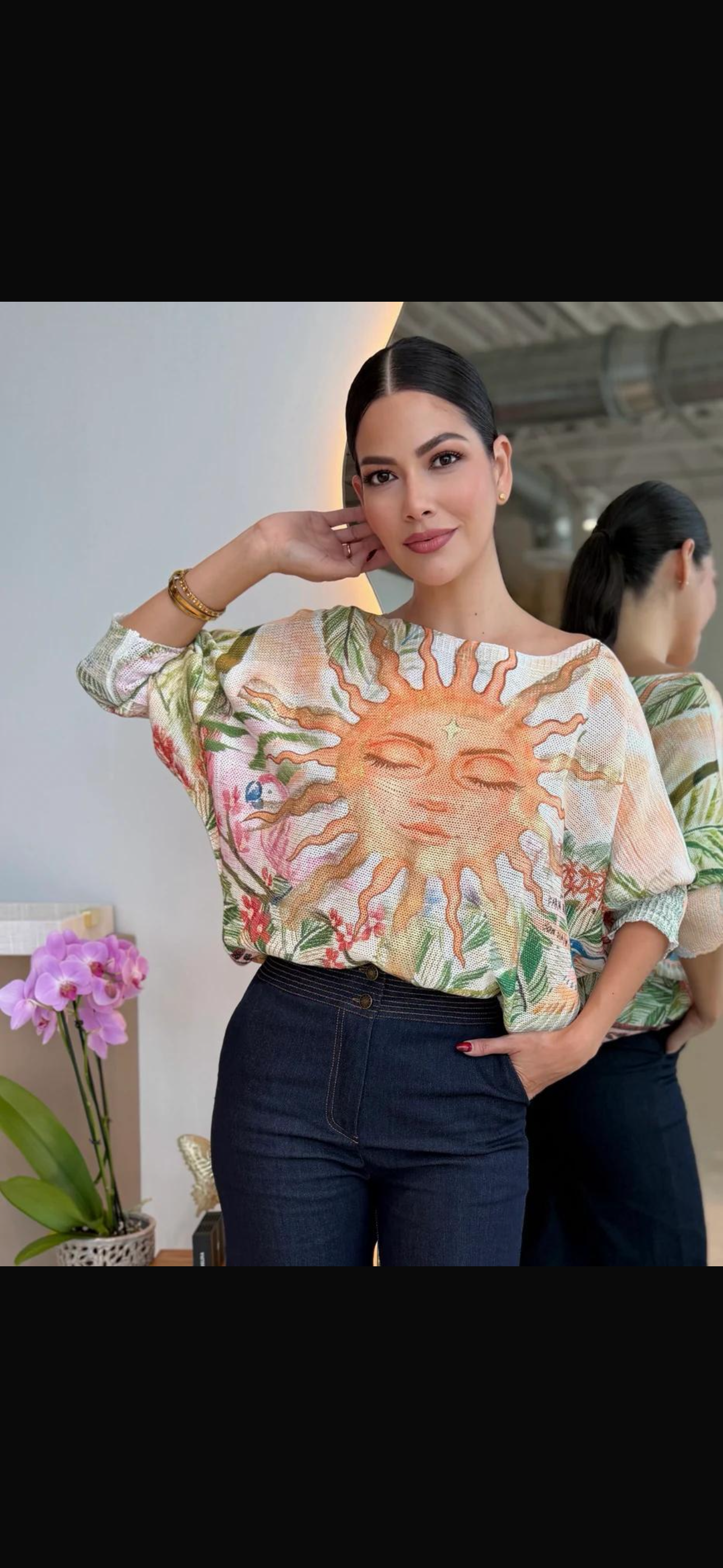 Gallery Print Lightweight Knit Sweater