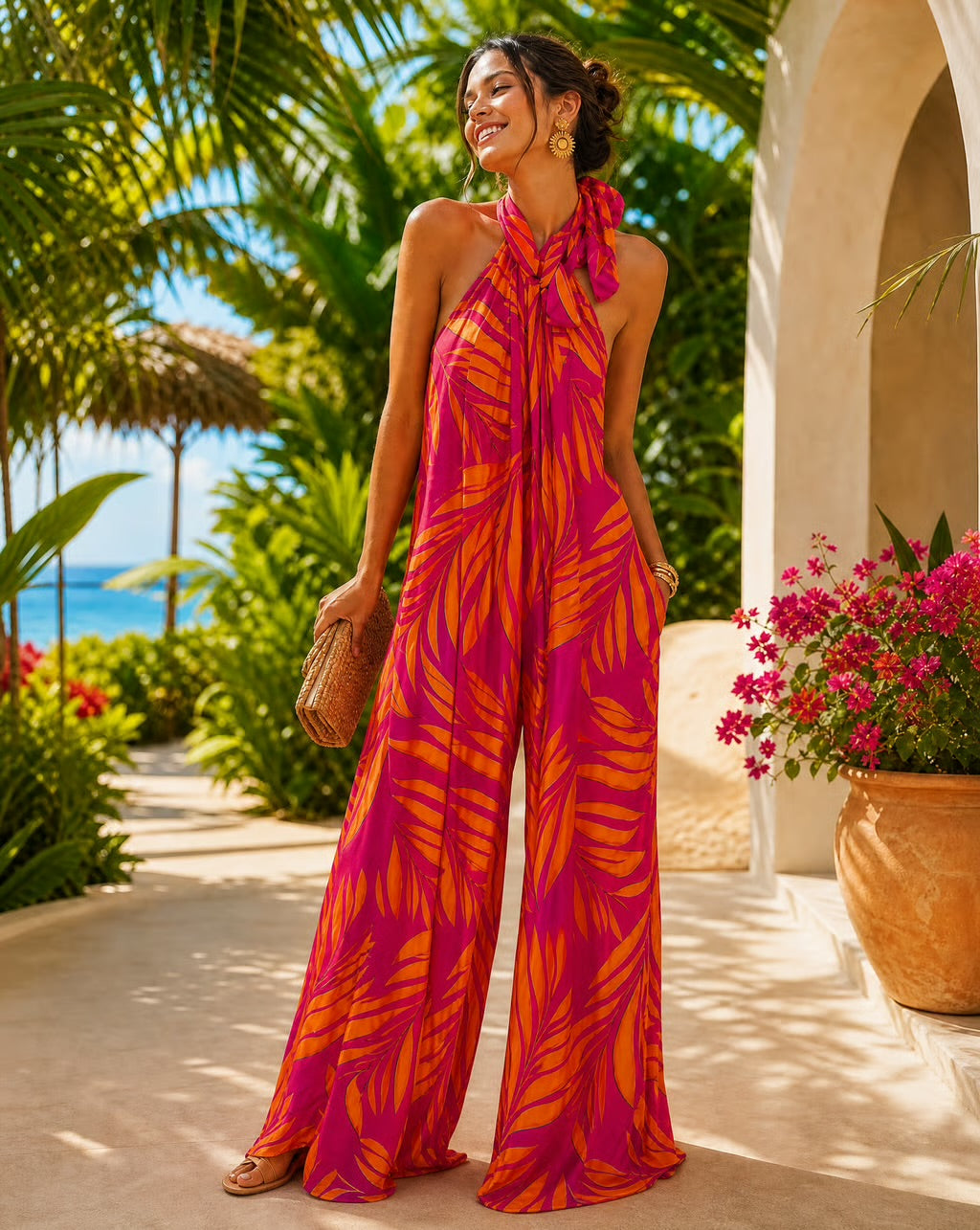 Palm Paradise Halter Jumpsuit