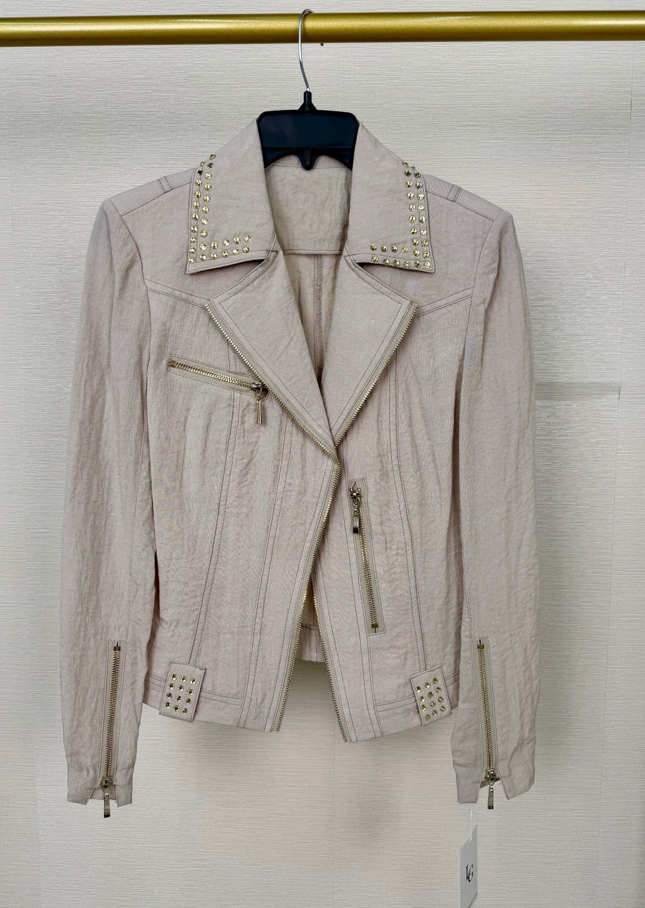 Taupe Studded Moto Jacket