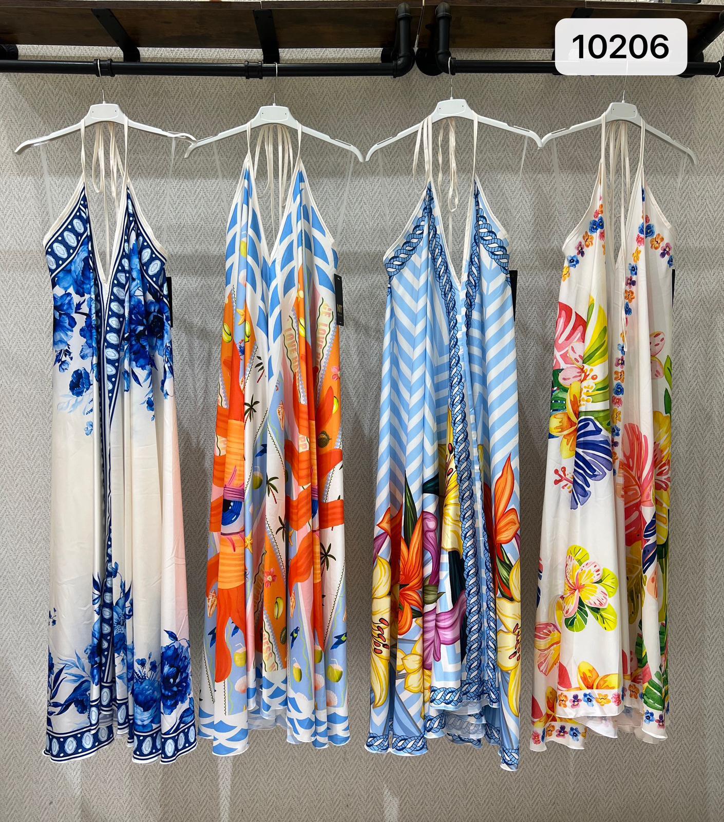 Printed Silk Halter Maxi Dress