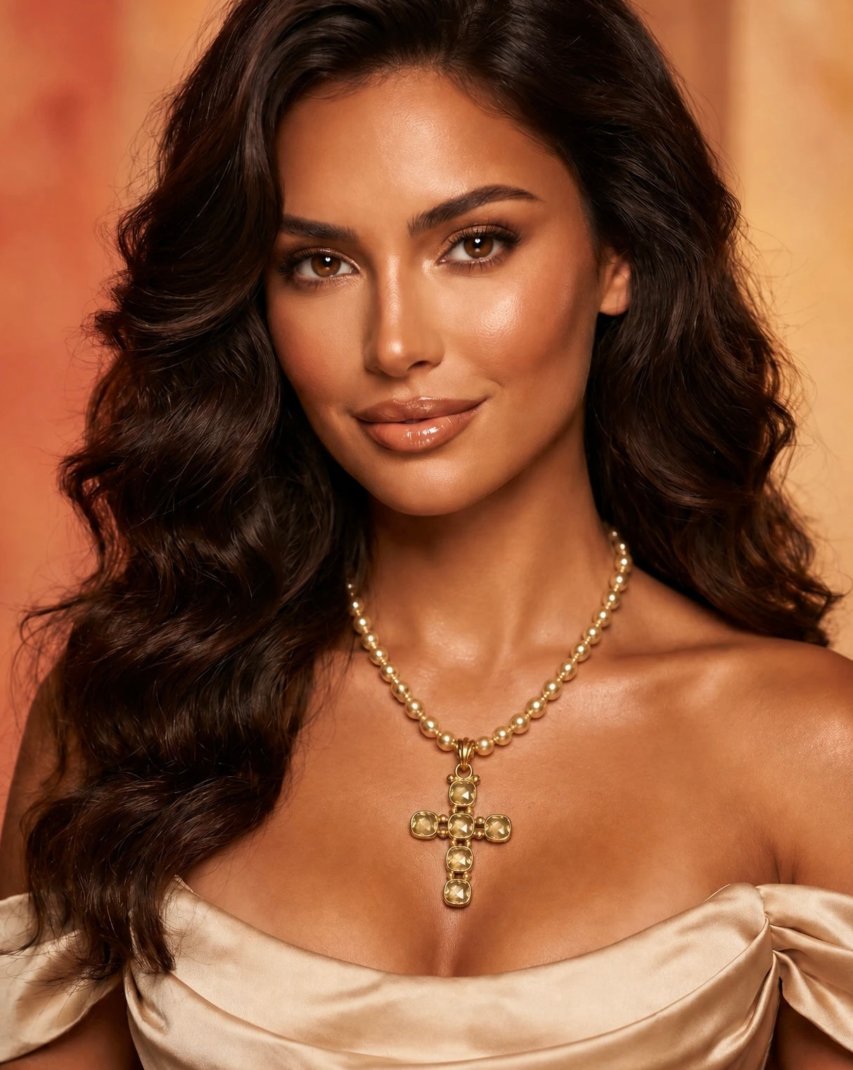 Gold Gemstone Cross Necklace