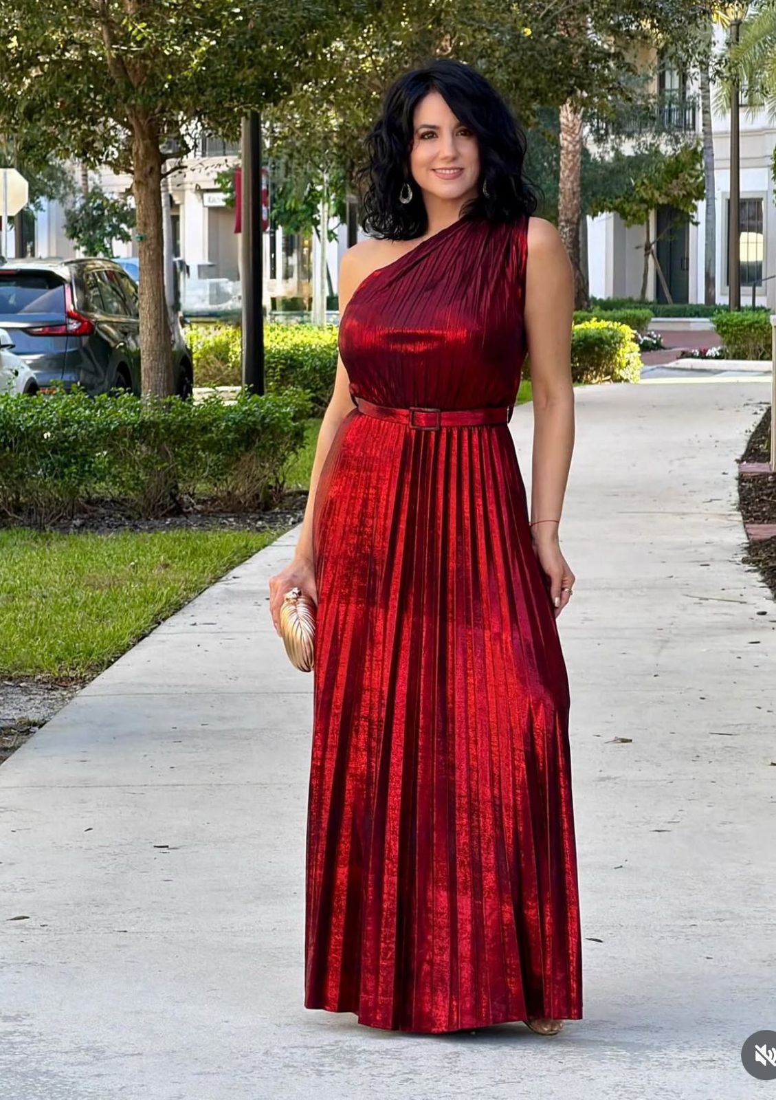 Metallic Goddess One-Shoulder Gown