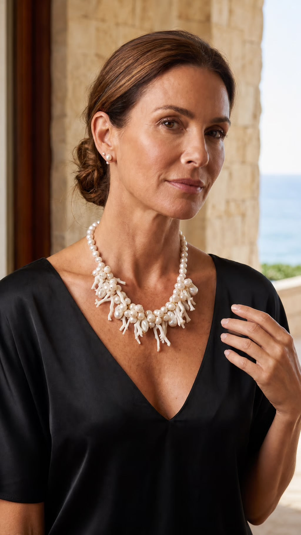 Marina Genuine Pearl & Coral Statement Necklace