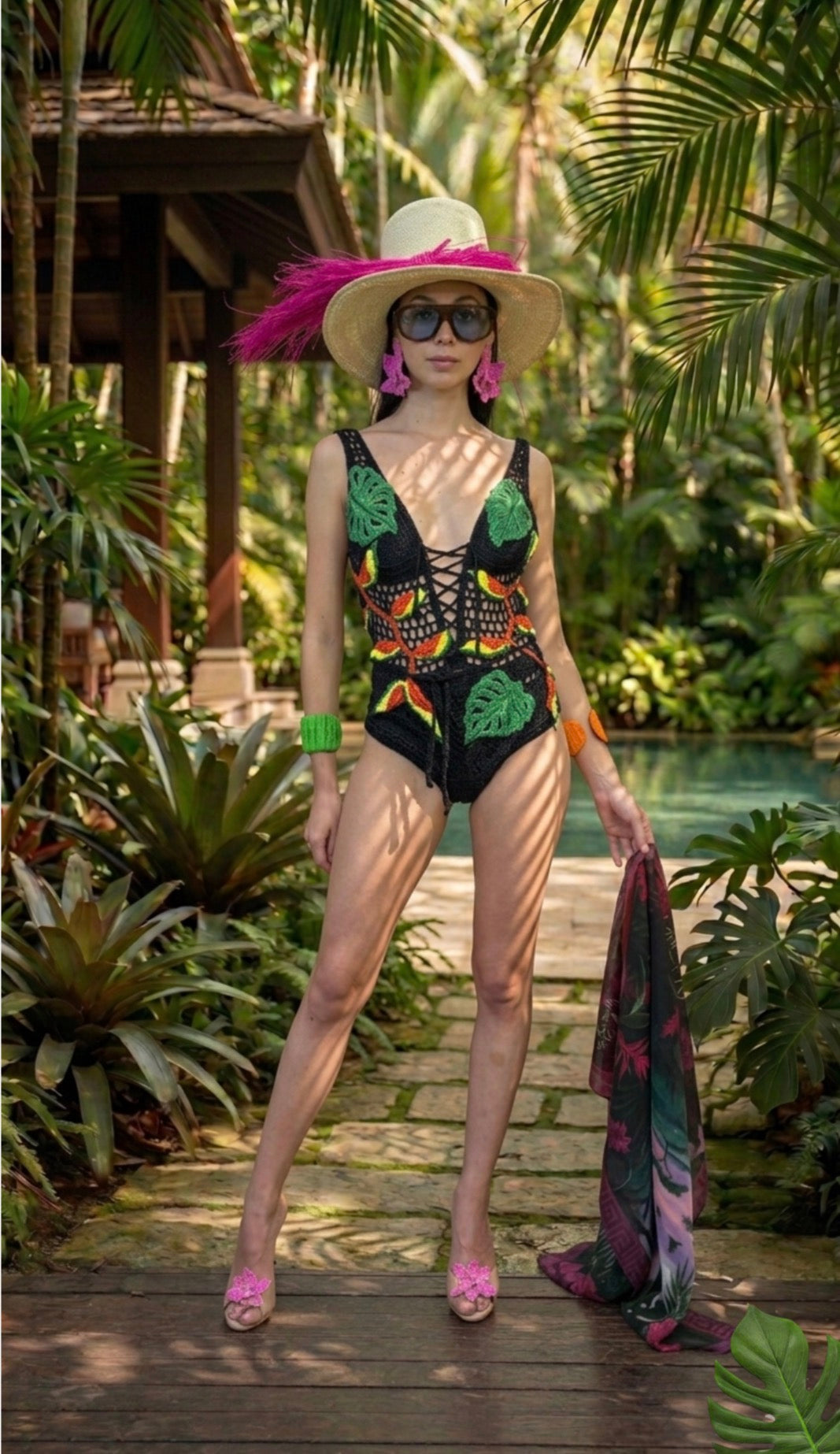Midnight Tropics Crochet One-Piece