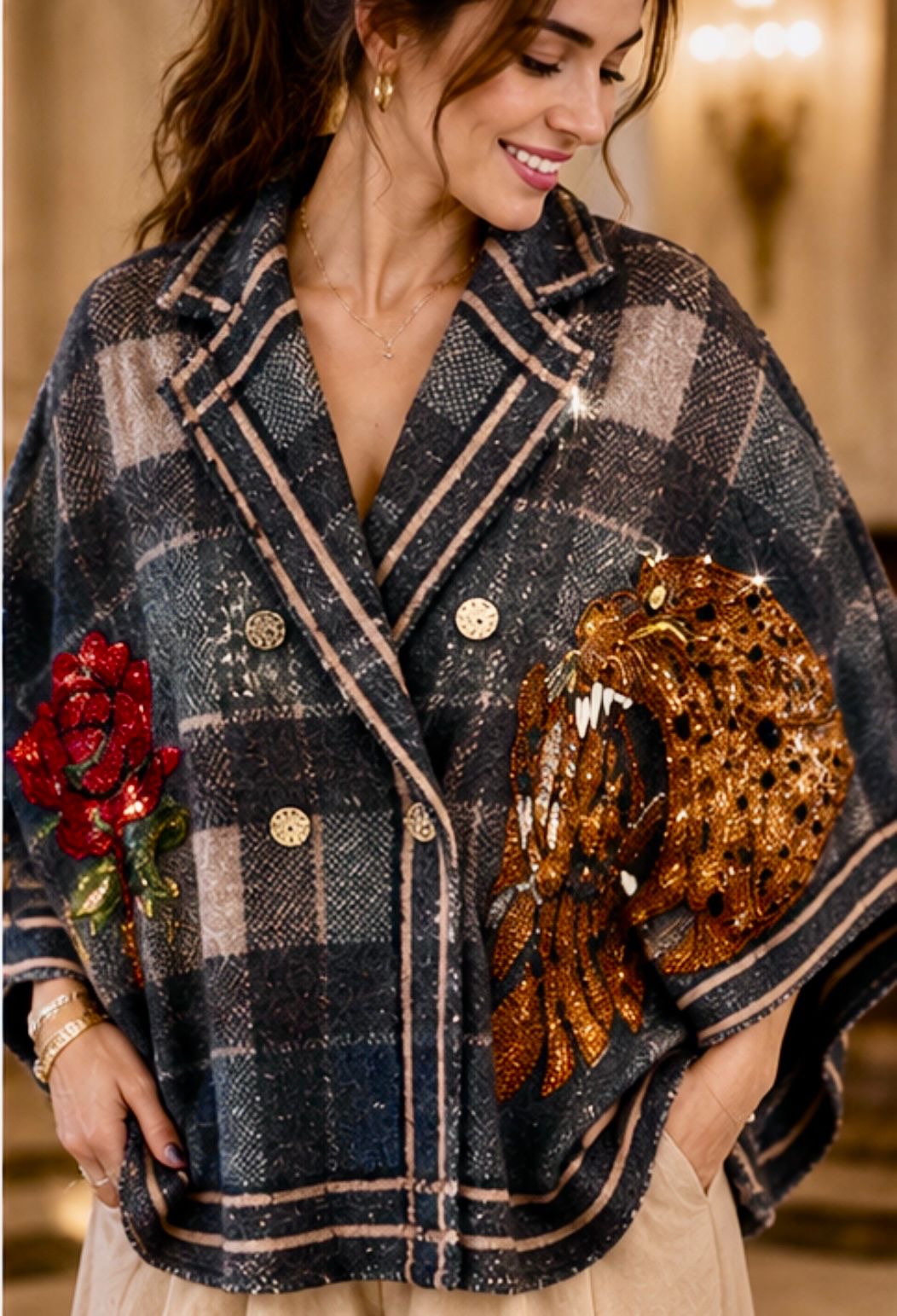 Untamed Romance Embellished Italian Cape Jacket