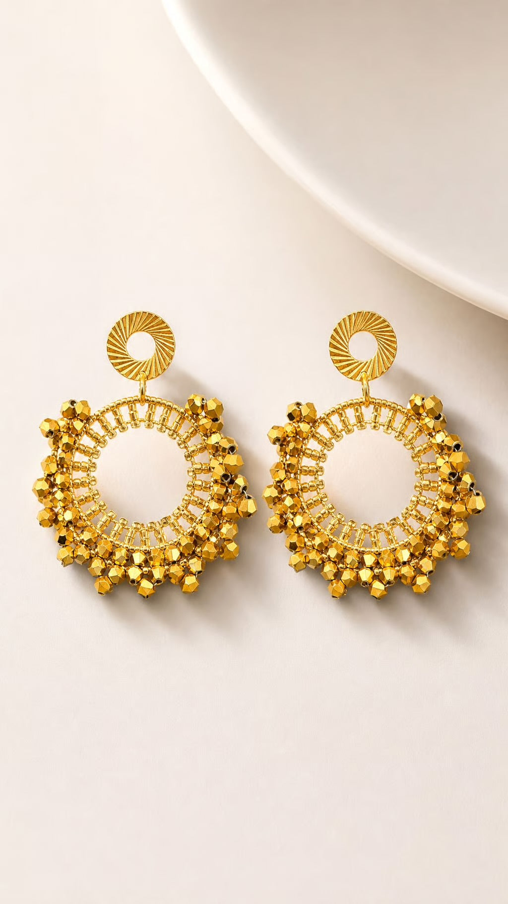 Soleil Golden Beaded Statement Earrings
