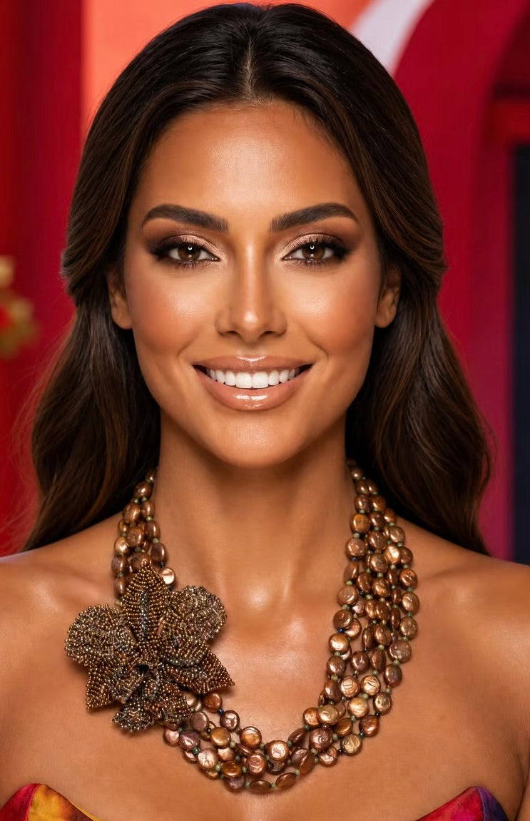 Bronze Orchid Statement Necklace