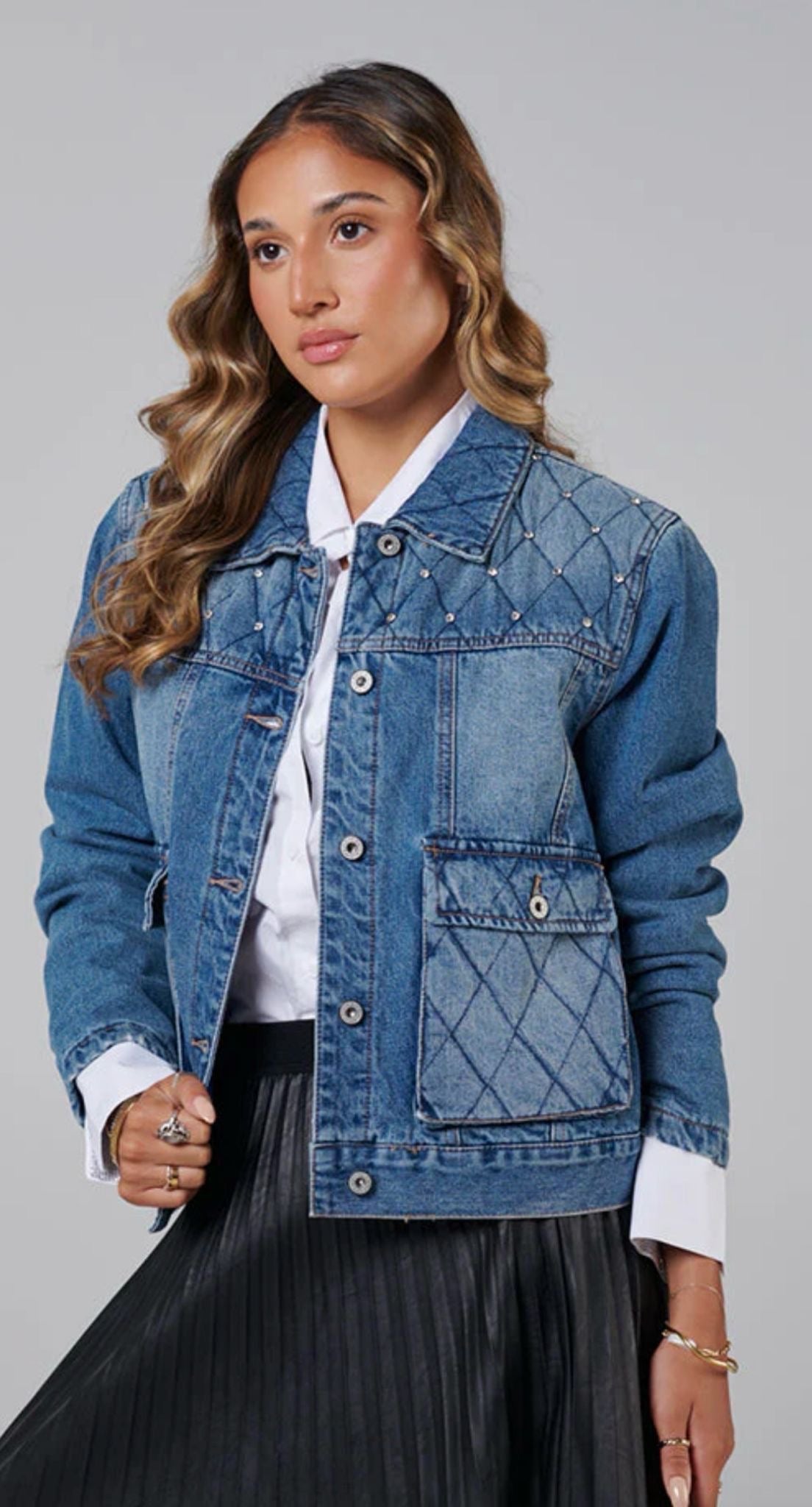 Embellished Quilted Denim Jacket