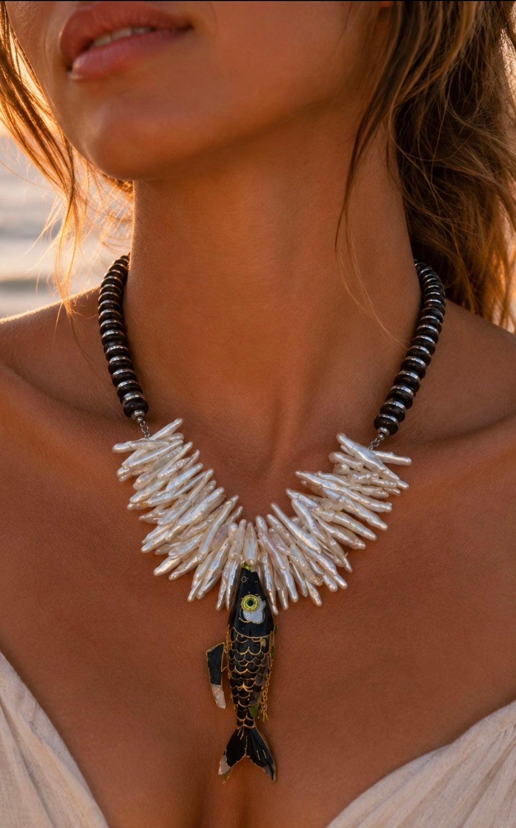 Midnight Pearl Koi Statement Necklace