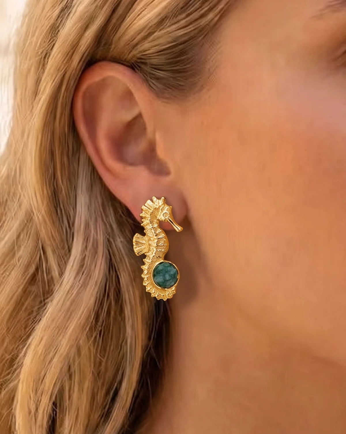 Emerald Coastal Seahorse Earrings