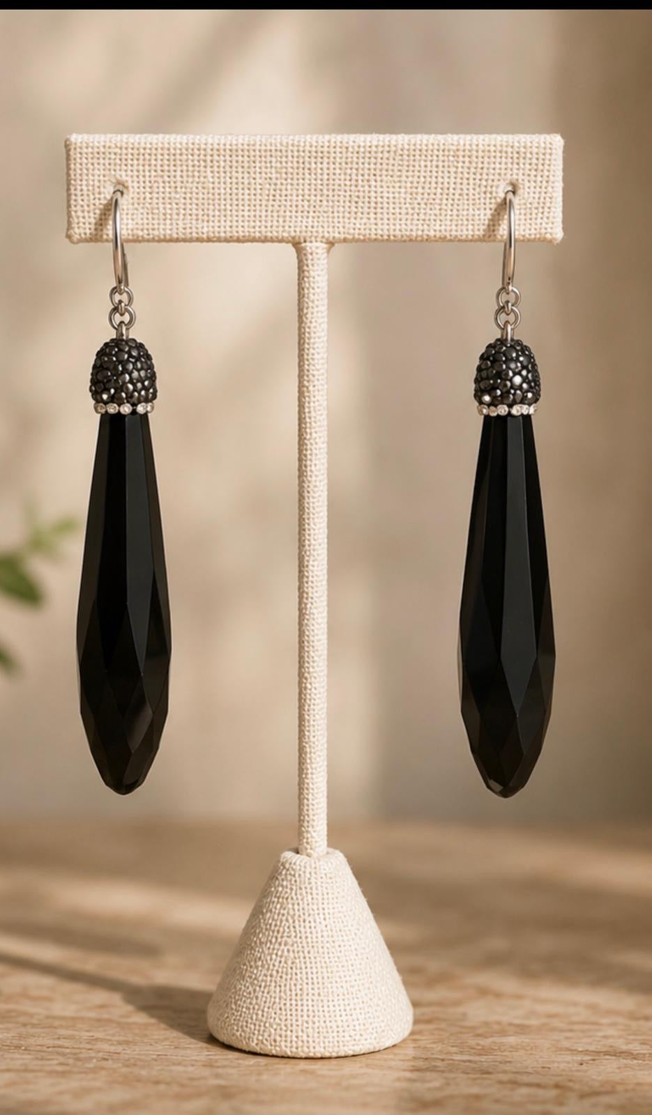 Noir Faceted Drop Earrings
