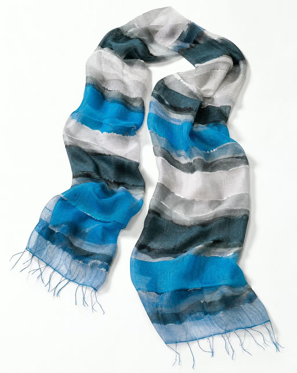 Mediterranean Tides Hand-Painted Scarf