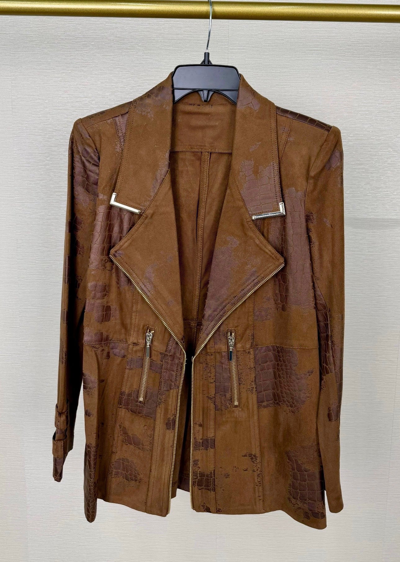 Cocoa Croc-Textured Moto Jacket