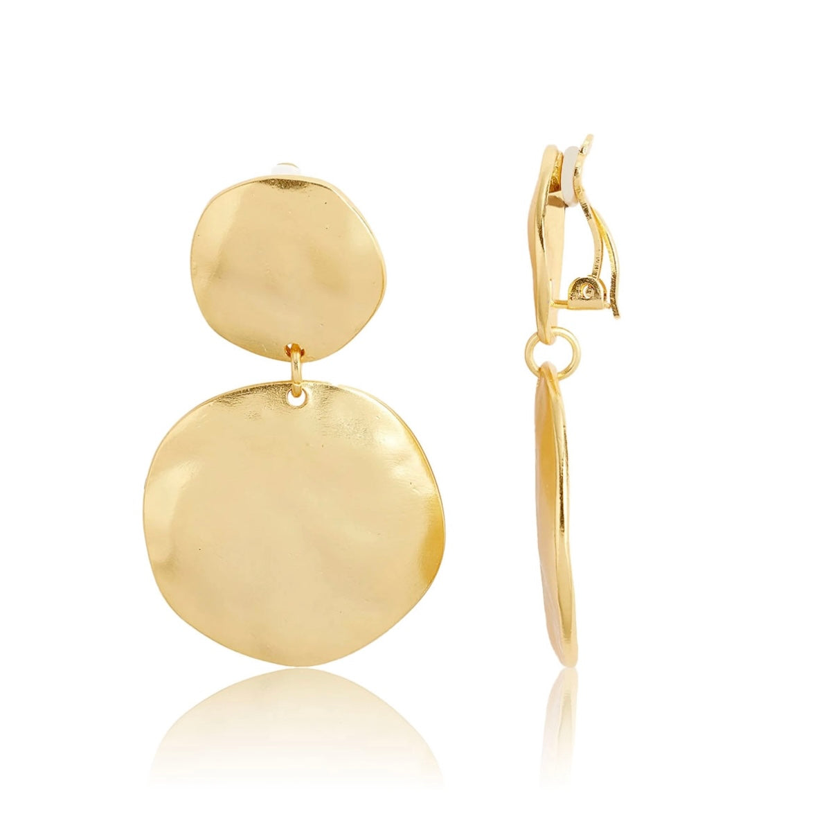Gold Hammered Disc Drop Earrings