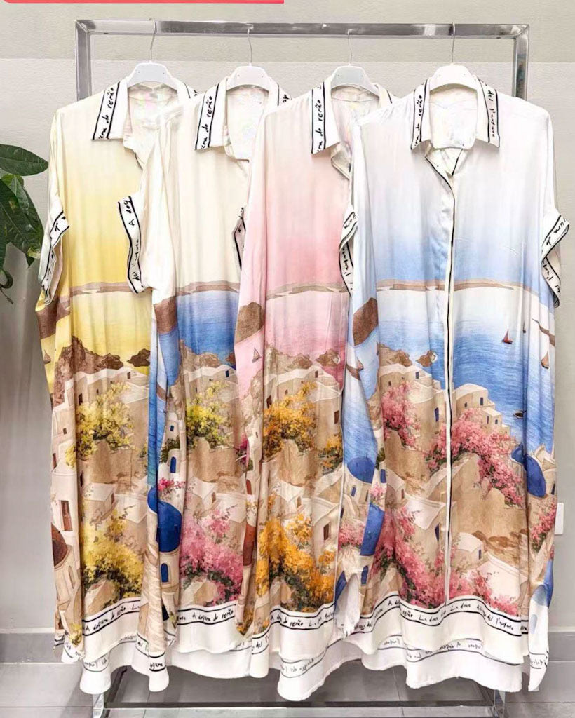 Santorini Escape Oversized Shirt Dress