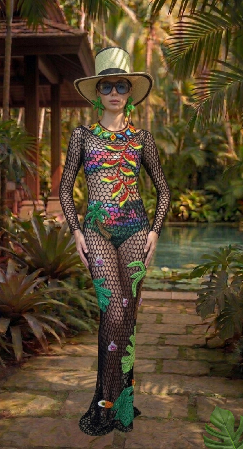 Amazonia Noir Embroidered Mesh Cover-Up