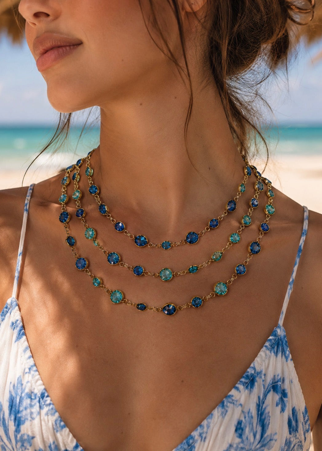 Azure Shores Layered Crystal Necklace