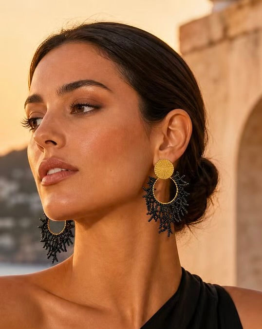Midnight Fringe Beaded Earrings