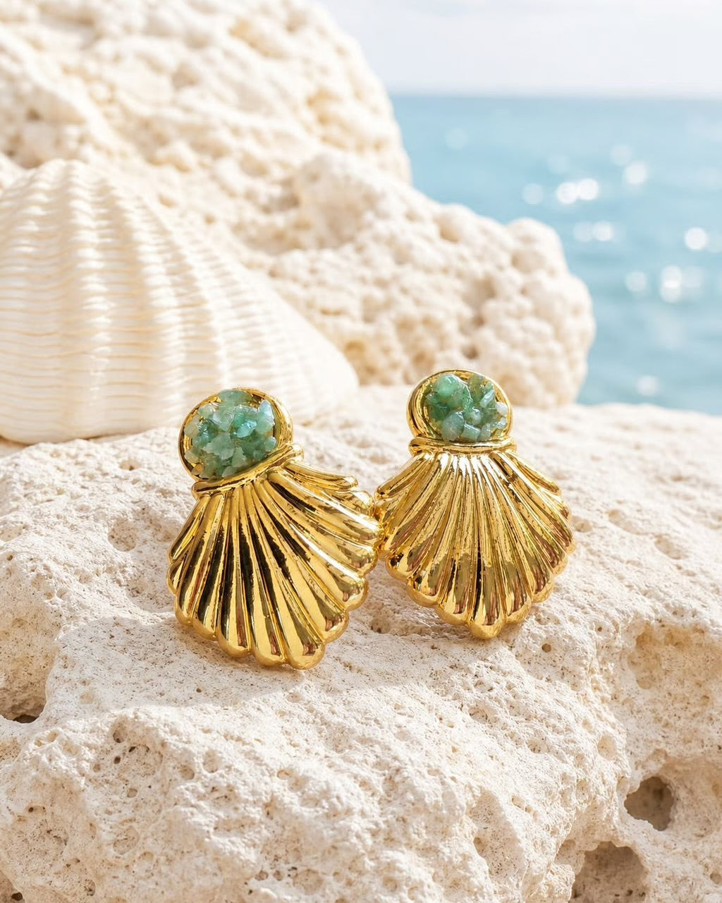 Emerald Seashell Earrings PRE-ORDER