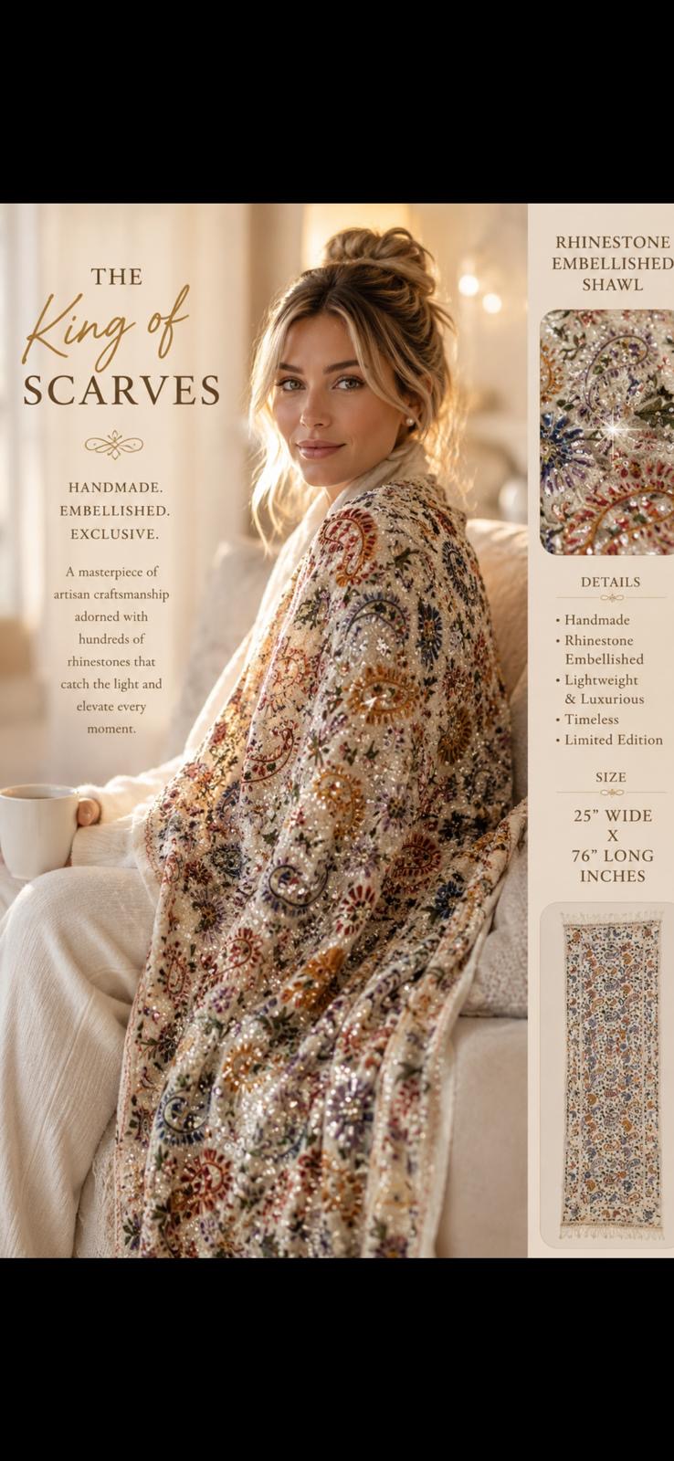 The King of Scarves Rhinestone Paisley Shawl
