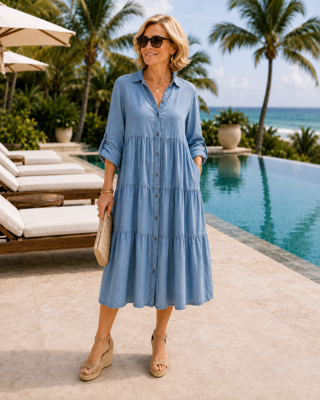 The Sunday Stroll Tiered Denim Dress