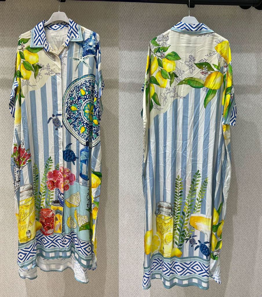 Lemon Grove Silk Maxi Shirt Dress