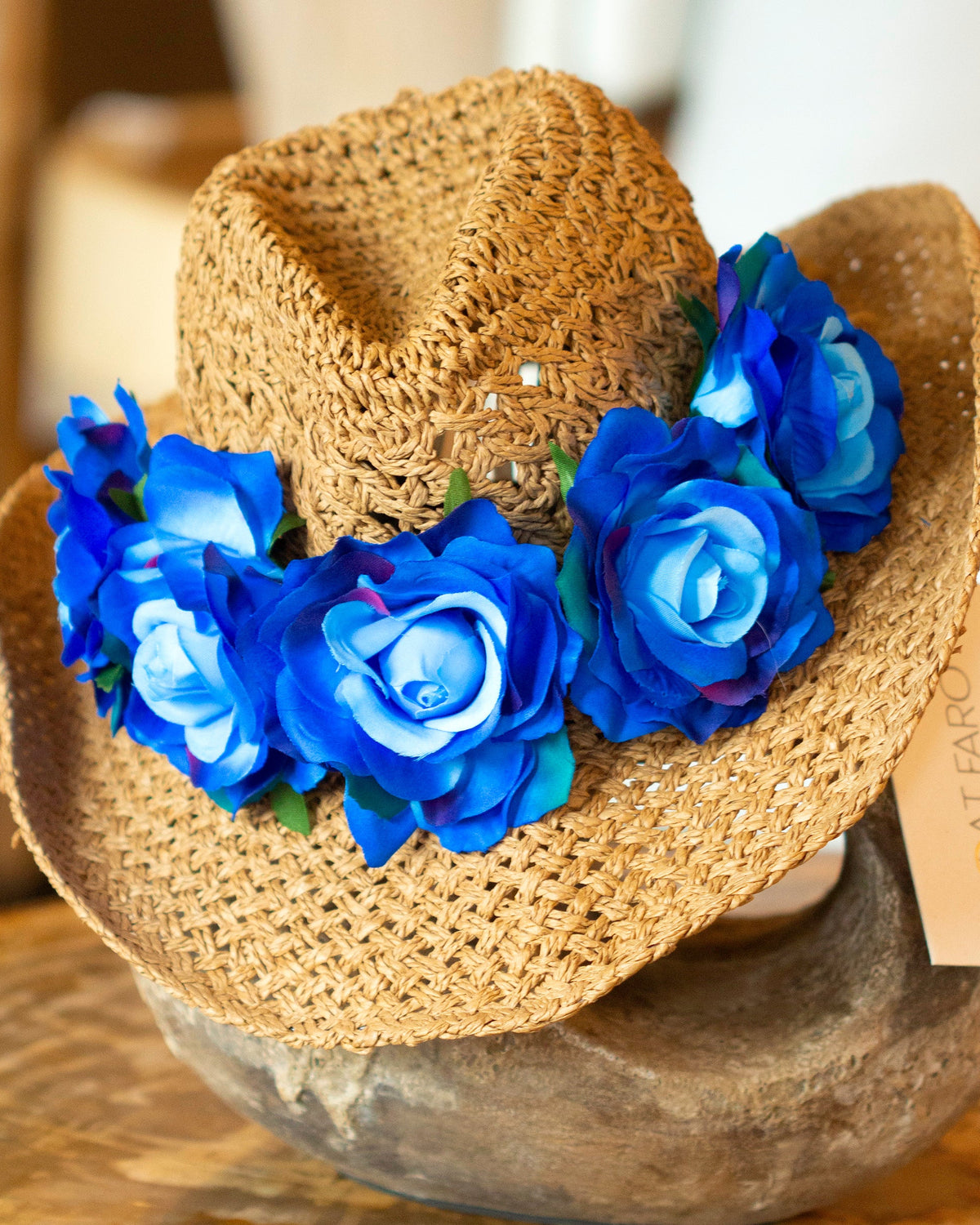 H52- Vintage Navy Blue Hat with Veil and Blue Sunflowers Vintage 1980s Navy Blue Wide Brim Felt Hat, Gold Flowers  main image 2