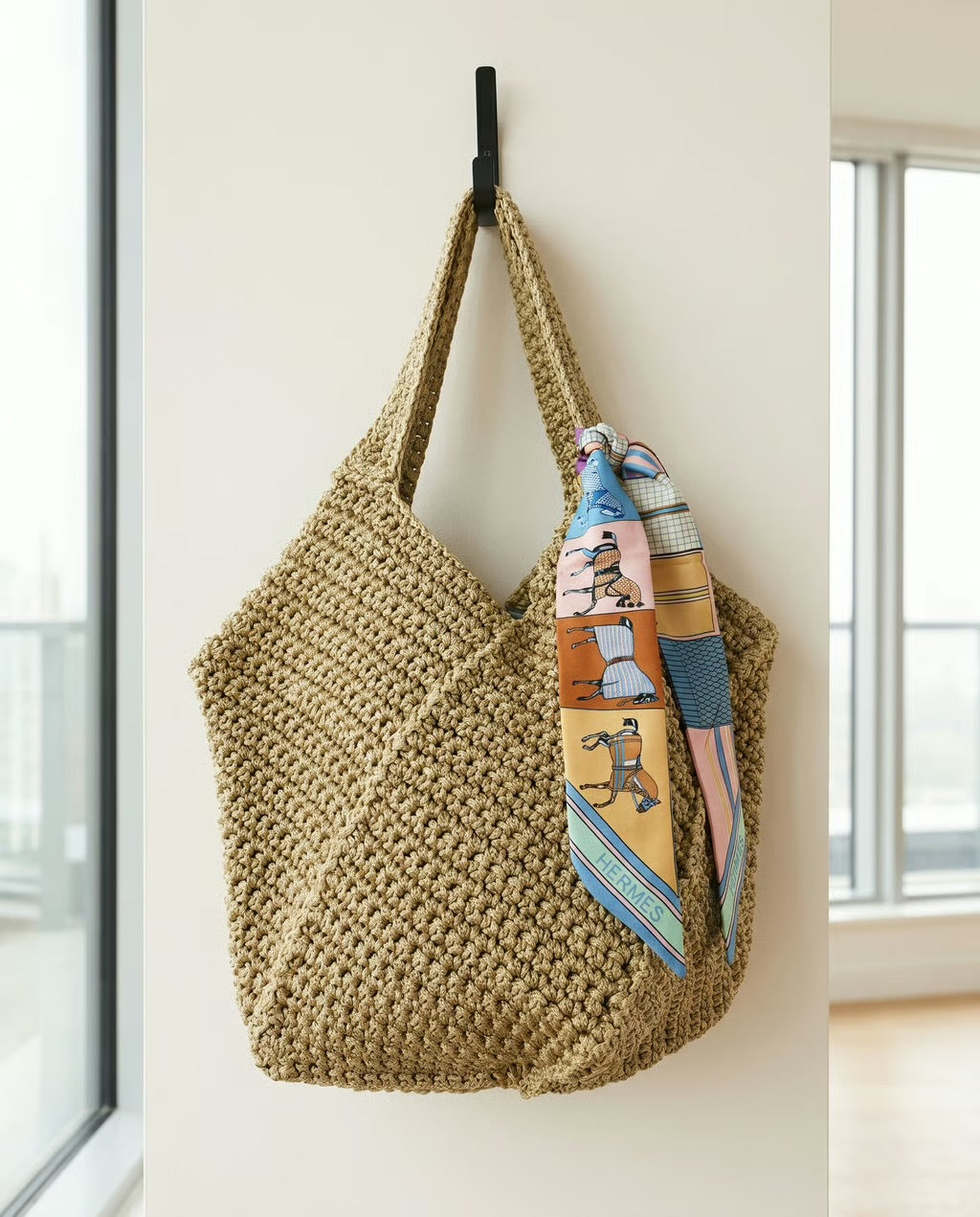 Portofino Crochet Tote with Silk Twilly