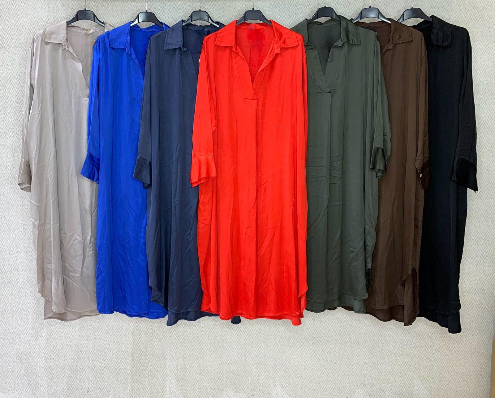 Long Sleeve Relaxed Button-Down Tunic Dress