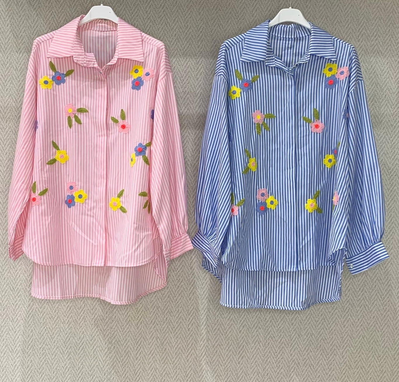 Floral Embroidered Stripe Shirt