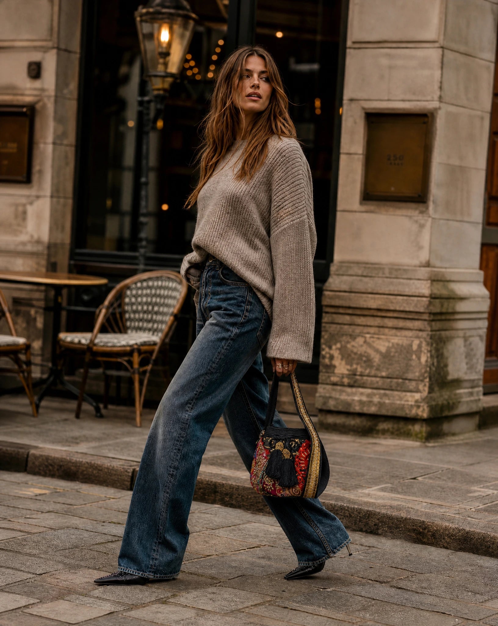 Embroided Bucket Bag-Black Background