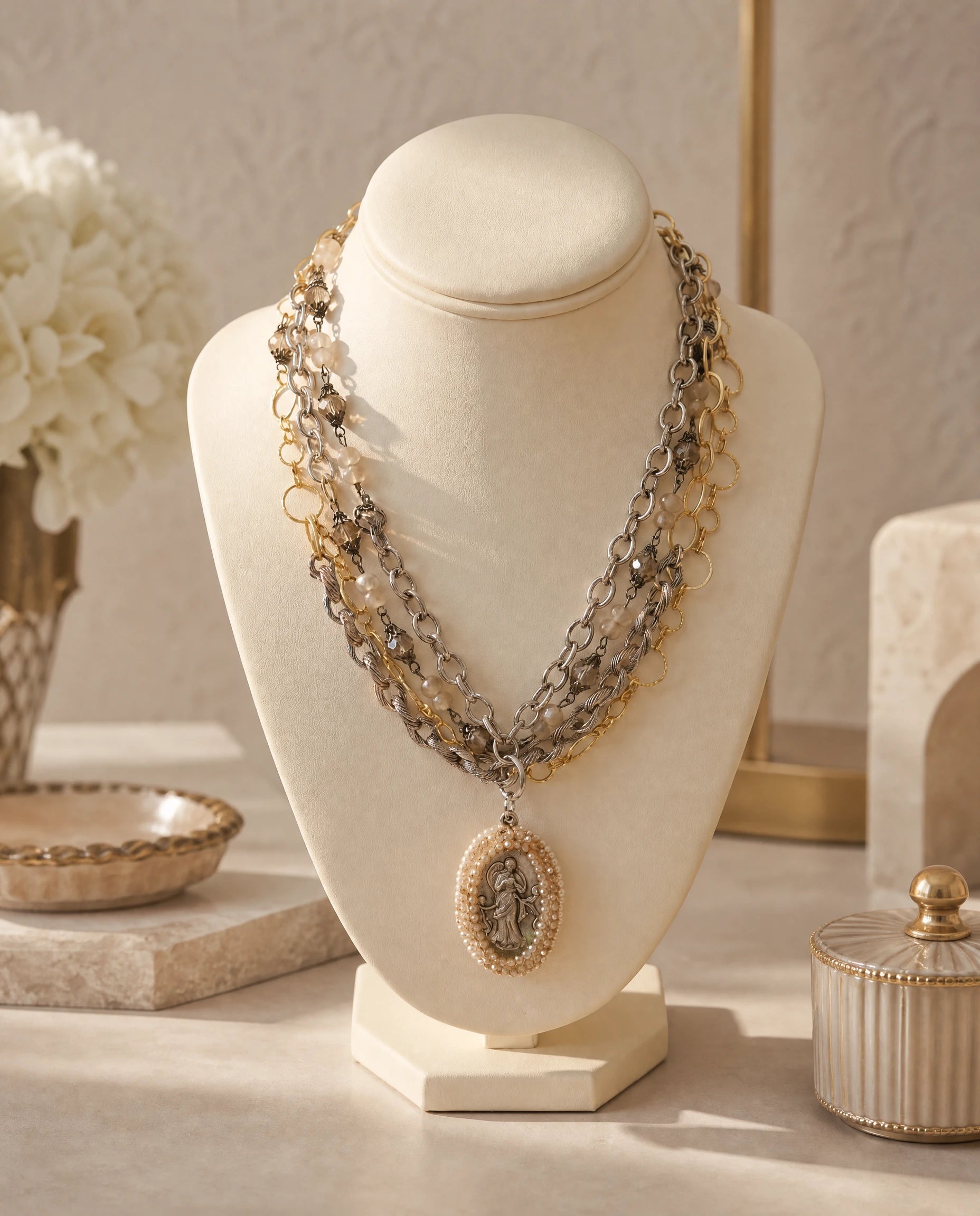 Madonna Pearl Medallion Necklace