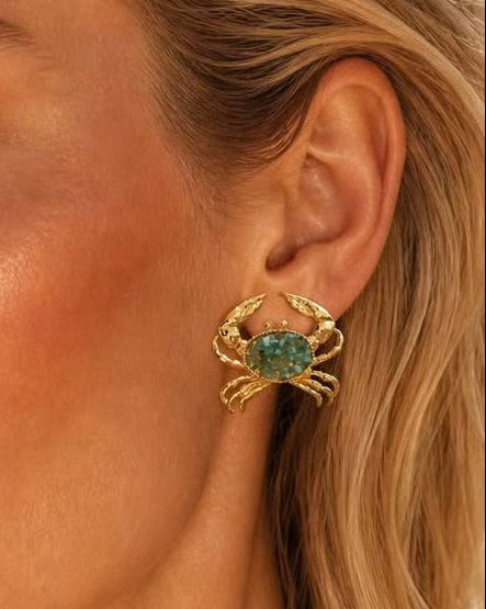 Emerald Reef Crab Earrings