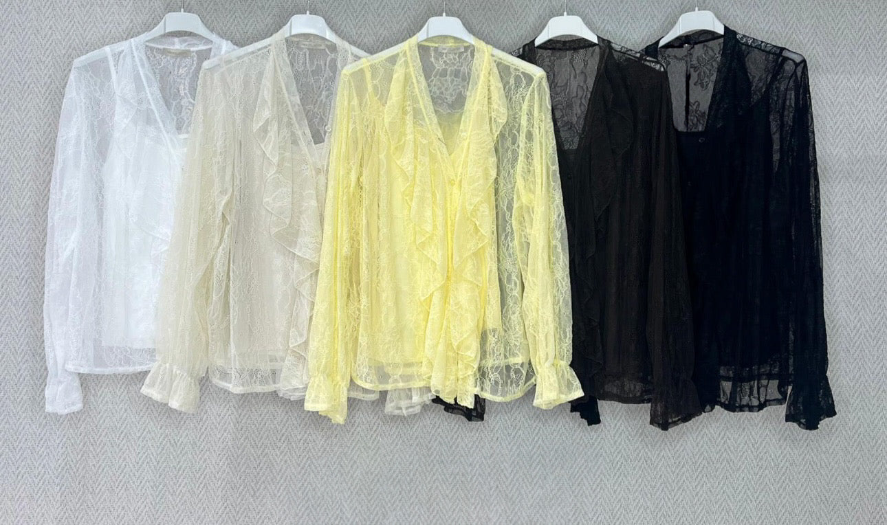 Sheer Lace Ruffle Blouse