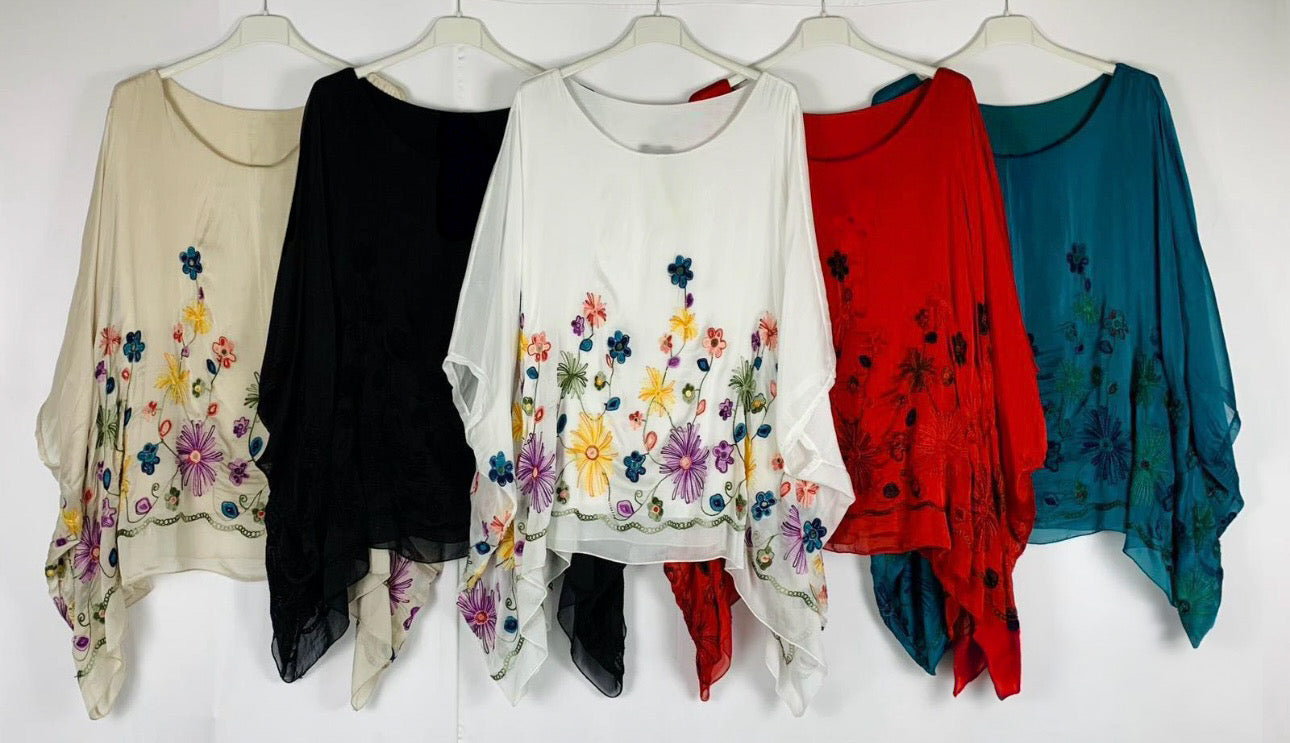 Embroidered Garden Silk Blouse