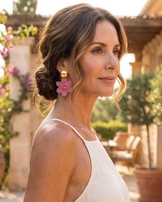 Pink Bloom Beaded Earrings