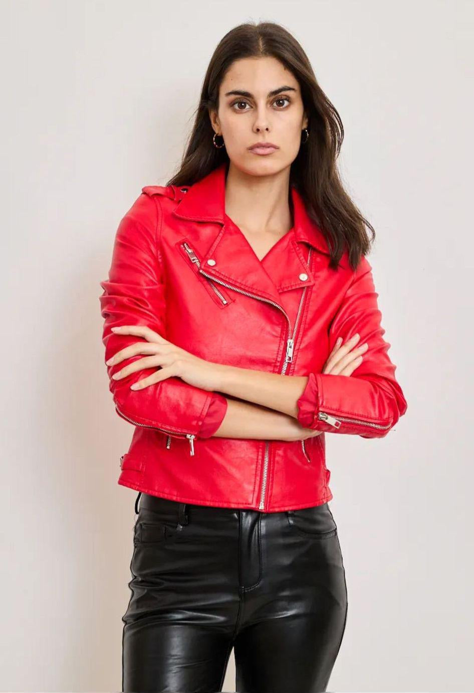 Red Leather Moto Jacket