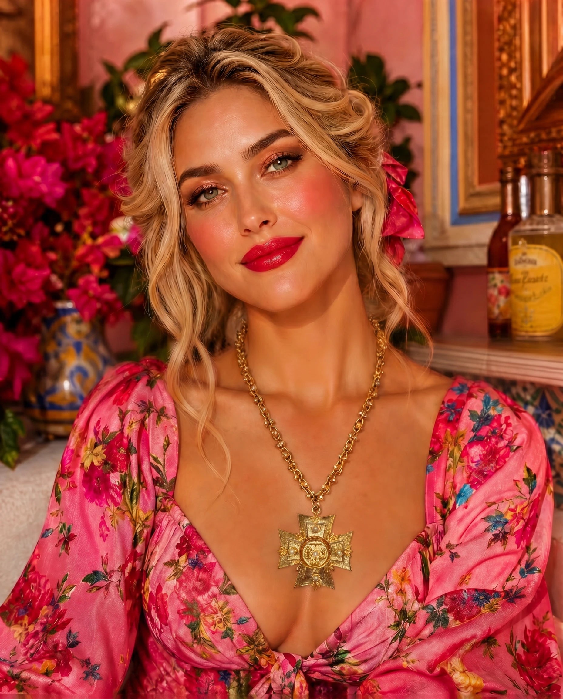 Pearl Cross Medallion Necklace – Gold Chain