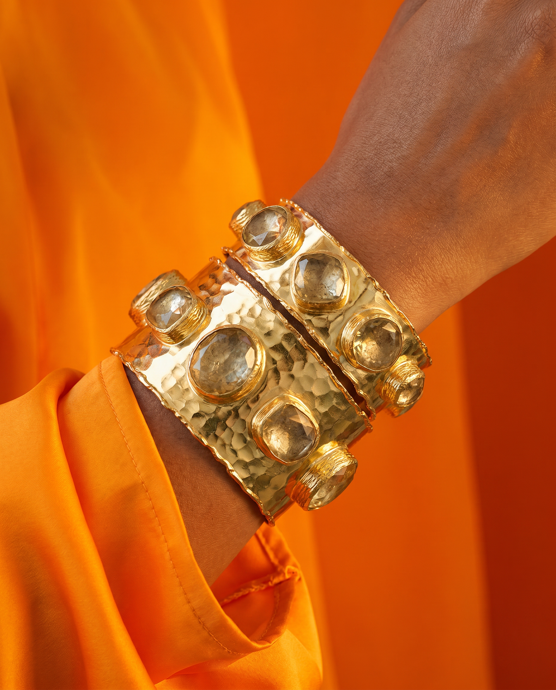 Hammered Stone Stud Cuff