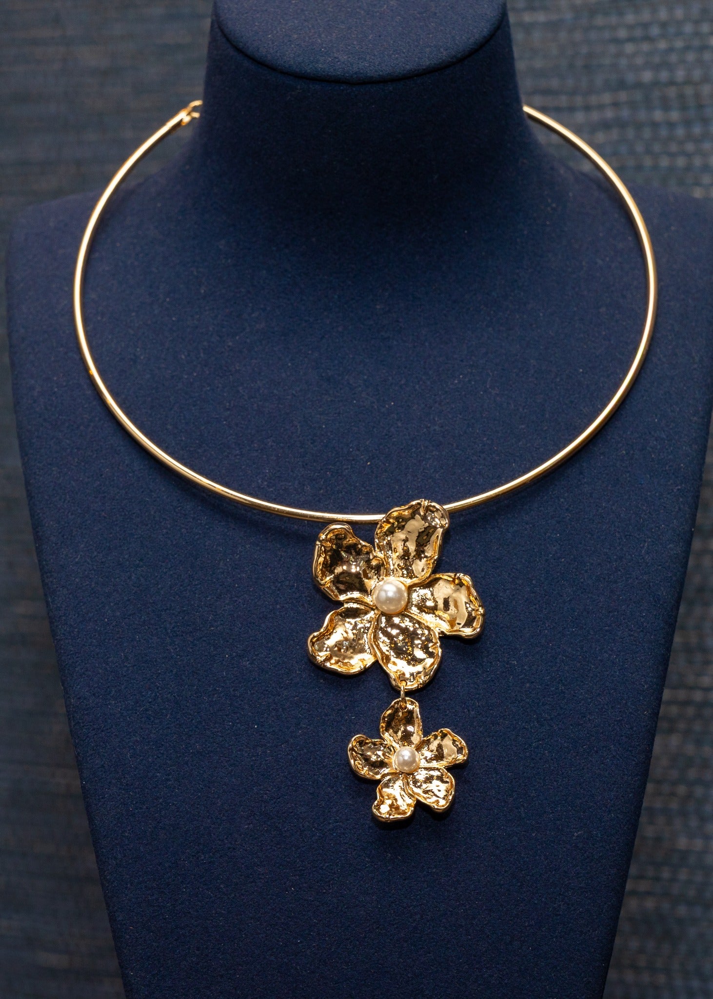 Golden Bloom Double Flower Collar Necklace