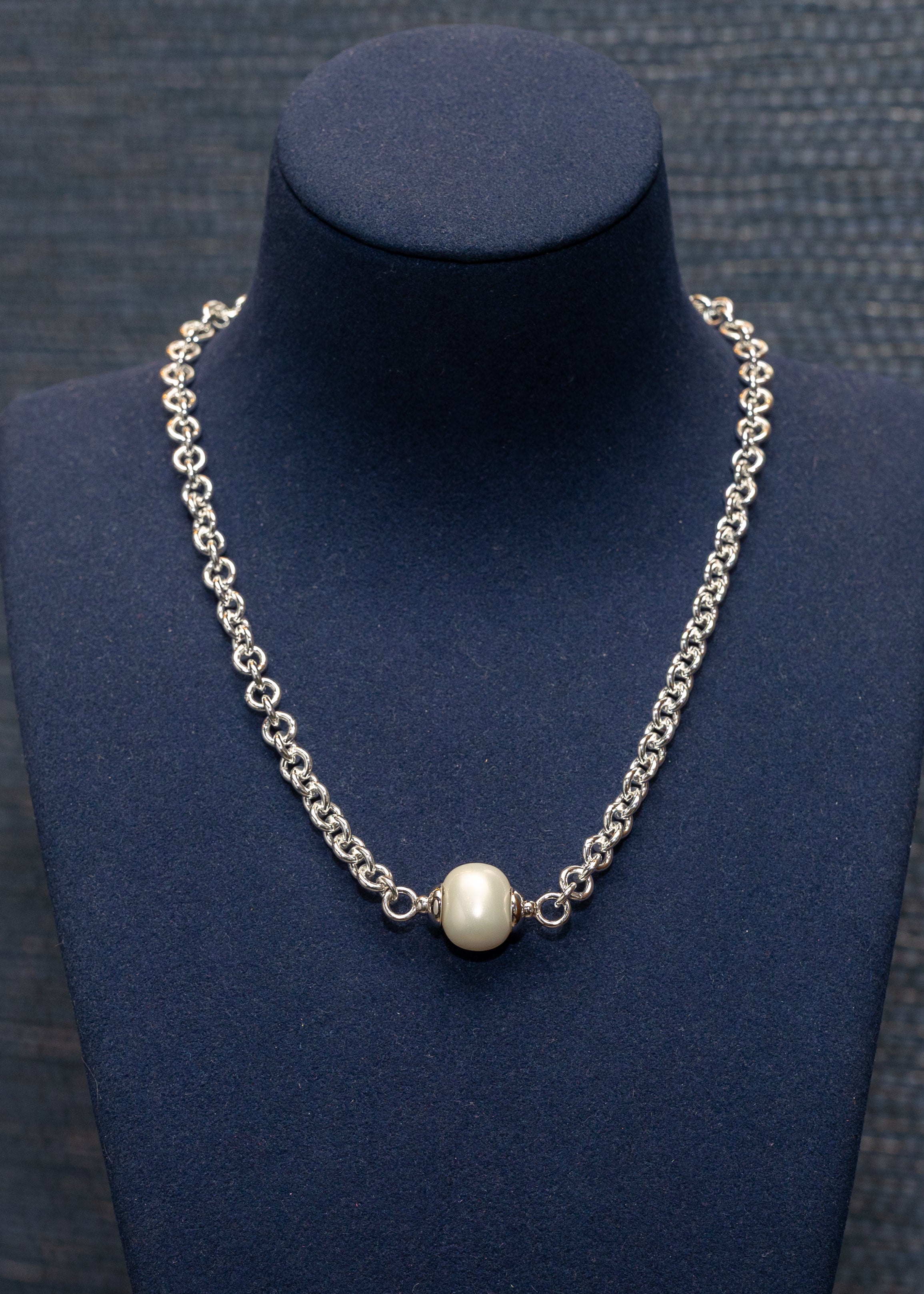 Silver Chain Pearl Accent Necklace