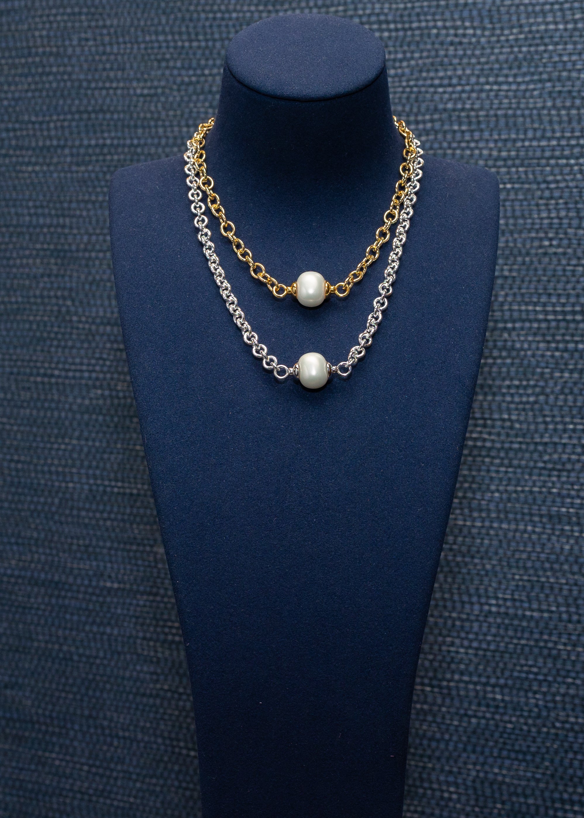Silver Chain Pearl Accent Necklace