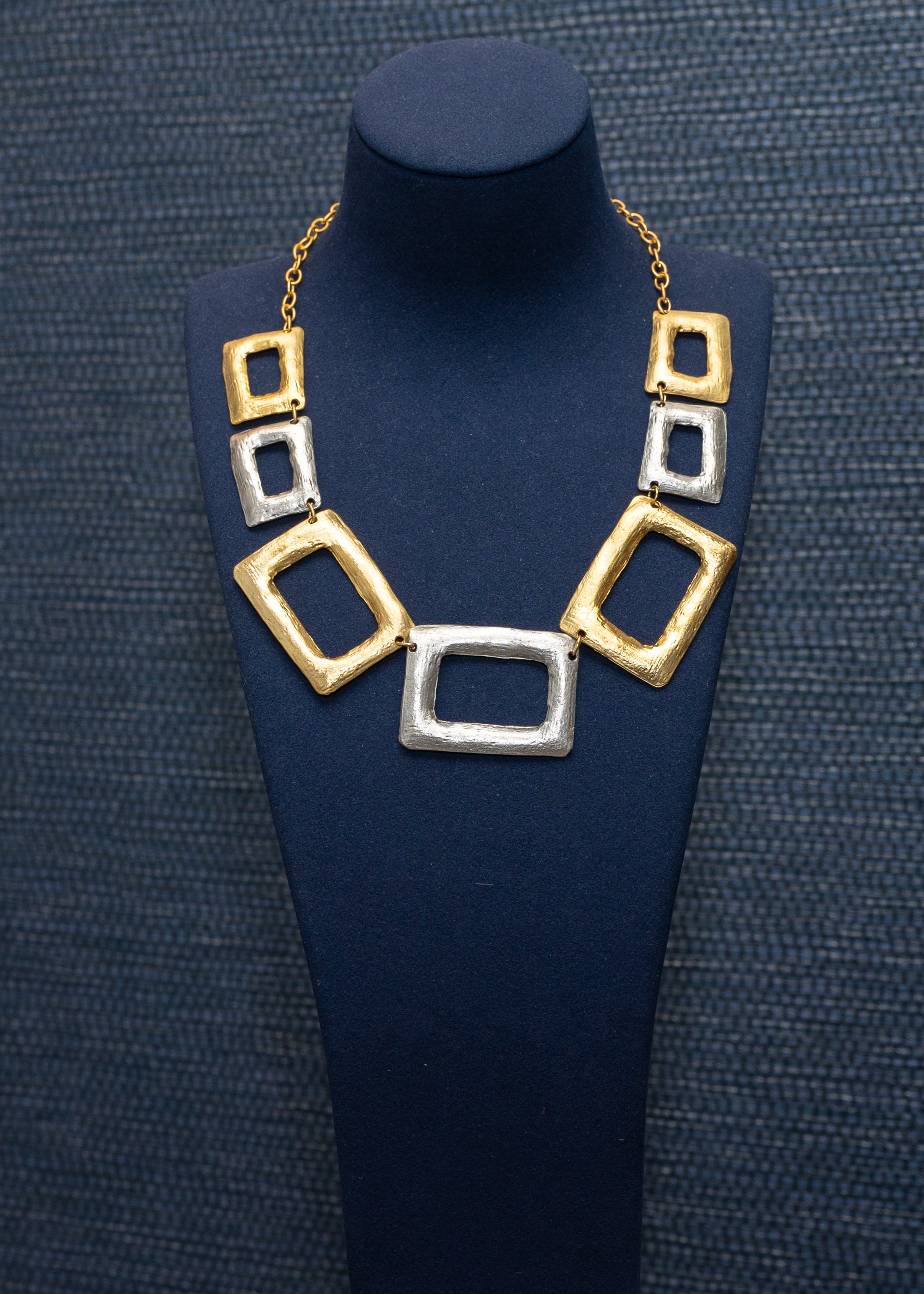 Mixed Metal Geometric Link Necklace