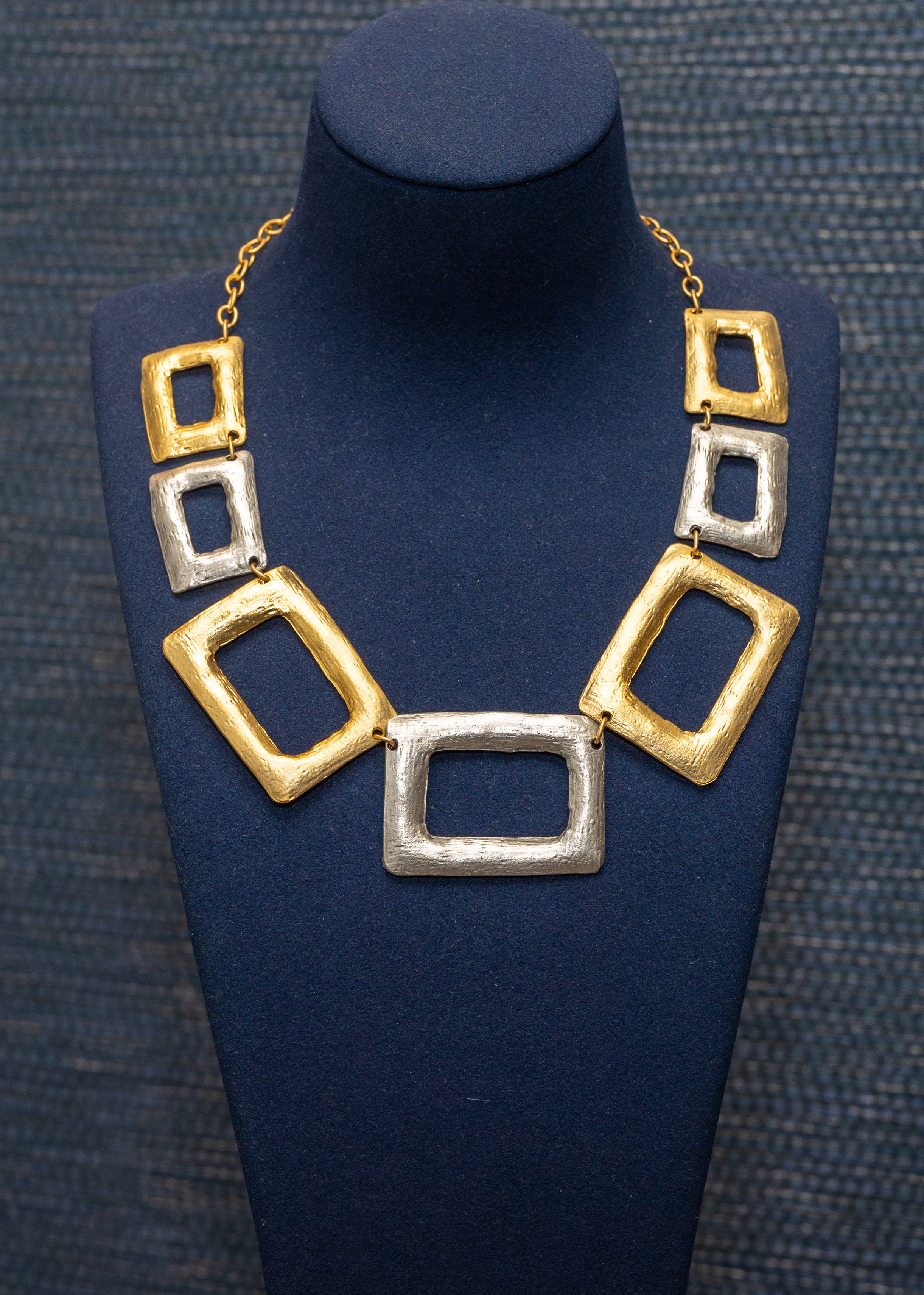 Mixed Metal Geometric Link Necklace