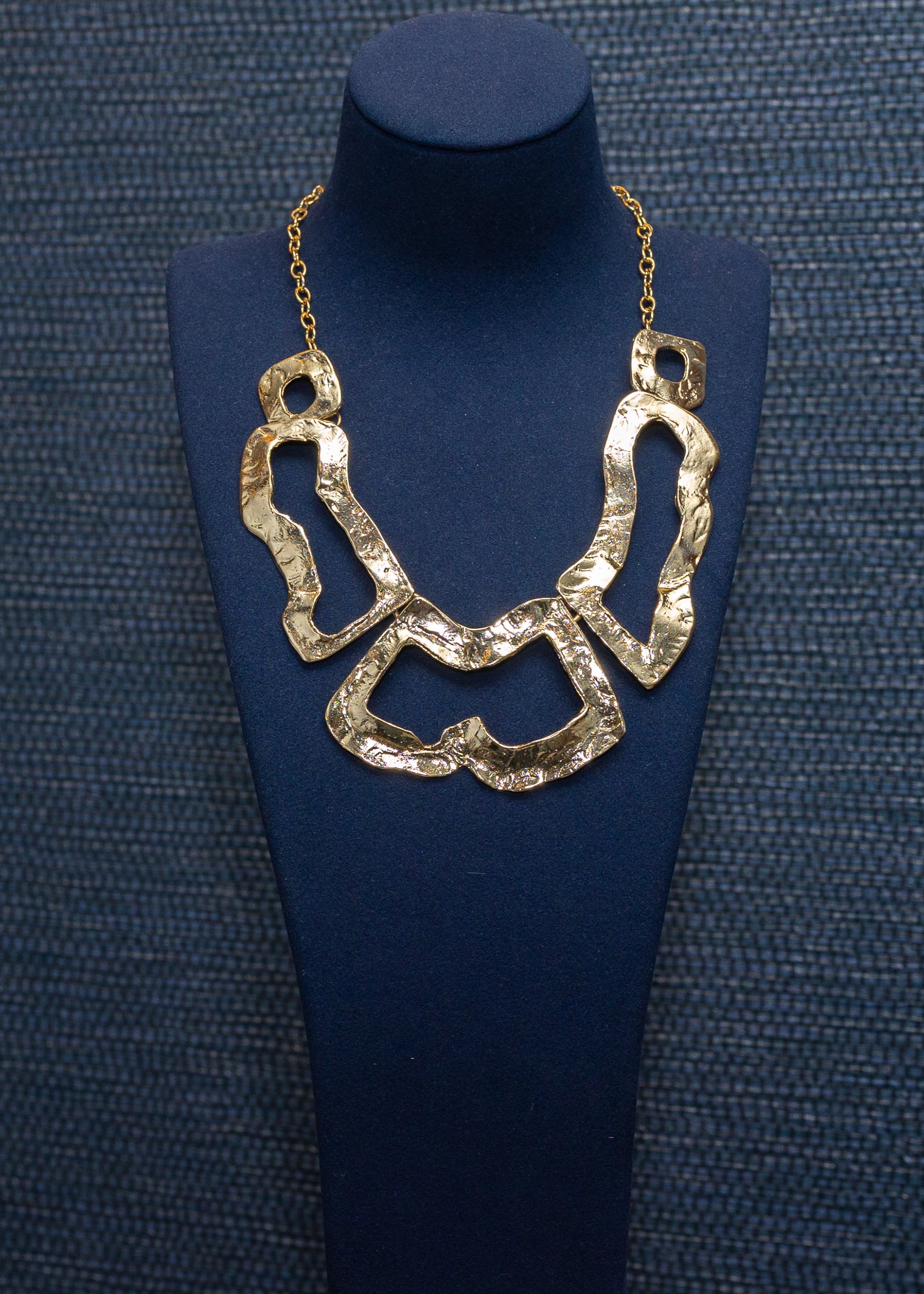 Hammered Gold Sculptural Statement Necklace